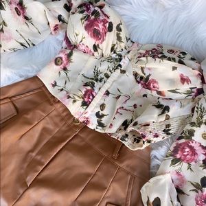 JLUXLABEL Floral Cream and Pink Crop Top